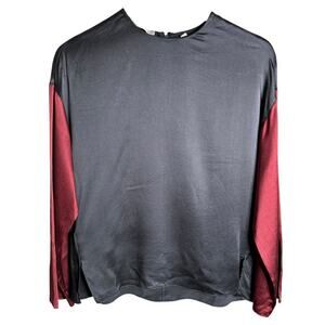 Vince Silk Long Sleeve Top Charcoal / Burgundy Size XS